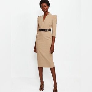 Karen Millen Belted Forever Midi Dress - Camel Size 2 NWT